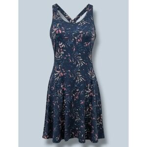 Kyodan Tropical Leaf Active Dress Built-in Bra Navy Pink Large Tennis Core